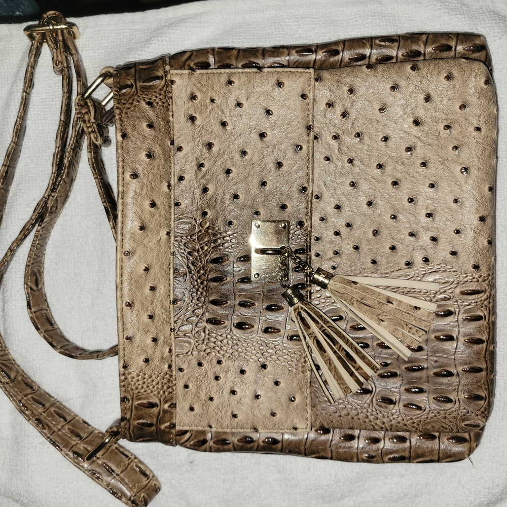 Source Unknown Tan Crossbody Bag with Fringe Details
